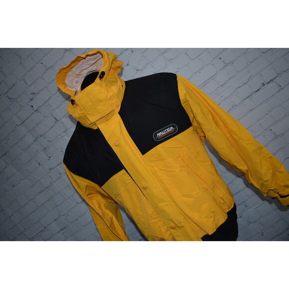 Nautica Competition Jacket Mens Medium M Sailing Rain Weatherproof Yellow Zip - Picture 1 of 9